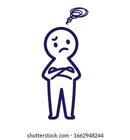 Ilustración de un simple sufrimiento humano deformado con los brazos plegados