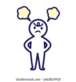 Illustration of a simple deformed man angry with his hands on his hips