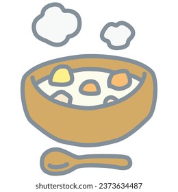 Illustration of a simple deformed warm cream stew for one person