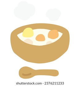 Illustration of a simple deformed warm cream stew for one person