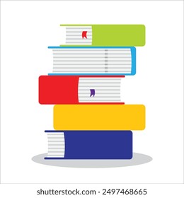 Ilustración de libros amontonados de colores de diseño simple con fondo blanco.  Vector de libros apilados de colores para el diseño, cartel, Sitio web, presentación.