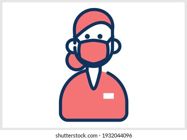 Illustration of the simple design of the health care workers of the women who have a mask
