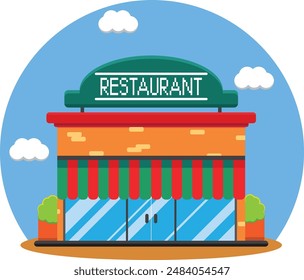 Illustration of simple design restaurant building. Vector of restaurant building for design, poster, website, presentation.