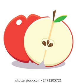 Illustration of simple design slice of red apple.Vector of simple design slice of red apple for poster, website, design, presentation.