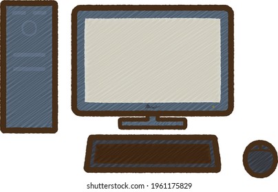 Illustration of a simple desktop computer, hand-drawn style
