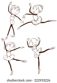 Illustration of a simple drawing of the ballet dancers on a white background 