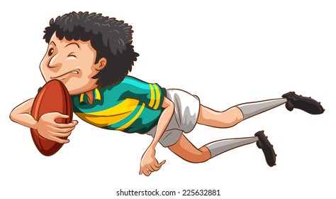 Ilustración de un simple dibujo de un niño jugando rugby sobre un fondo blanco 