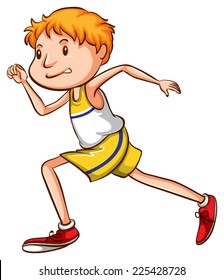 Illustration of a simple drawing of a boy running on a white background   