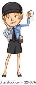 Illustration of a simple drawing of a female guard on a white background 