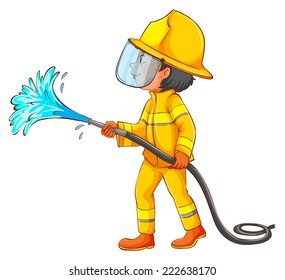 Illustration of a simple drawing of a firefighter on a white background  