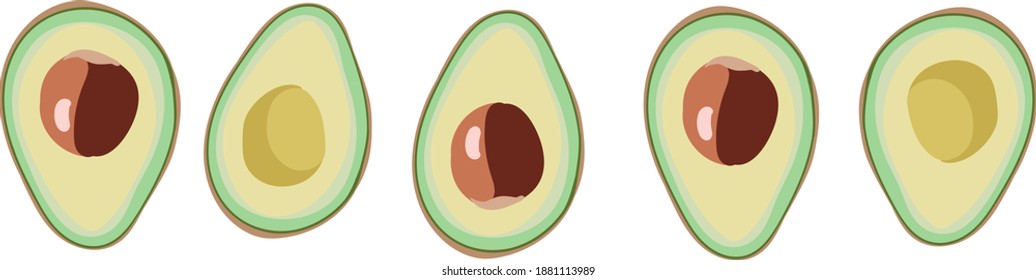 Ilustración simple dibujo de cinco aguacates