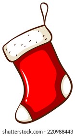 Illustration of a simple drawing of a red Christmas stocking on a white background  
