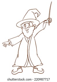Illustration of a simple drawing of a wizard on a white background  