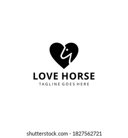 Ilustración Cabeza de caballo simple elegancia con el corazón Iconos lineales vectoriales y diseño de logotipo 