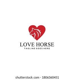 Illustration Simple Elegance horse with heart Vector linear icons and logo design 