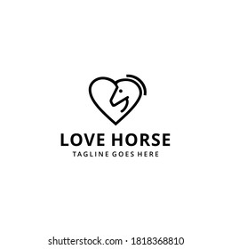 Illustration Simple Elegance horse on heart Vector line art icon and logo design 