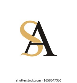 Illustration simple elegant letter AS or SA black and gold initial logo vector design