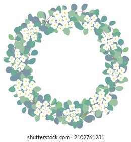 Illustration eines einfachen Eukalyptus und alyssum wreath.Vector Daten, die leicht zu bearbeiten ist.