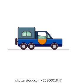 Illustration Of A simple Family Car With Truck Style In Blue Color