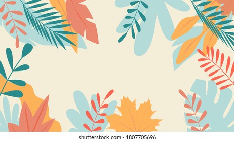 Illustration in a simple flat style with a field for text. Floral and foliage print backgrounds for greeting cards, posters, banners, posters and covers. Vector graphics.