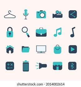 ilustración de iconos web planos simples, como cámara, cuenta, hogar, moda, señal, video, linterna, calculadora, etc. Ideal para diseñar afiches, volantes, fuentes, símbolos, aplicaciones, web, etc