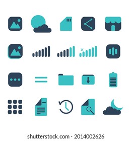 ilustración de iconos web planos simples, como cámara, cuenta, hogar, moda, señal, video, linterna, calculadora, etc. Ideal para diseñar afiches, volantes, fuentes, símbolos, aplicaciones, web, etc