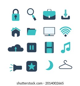 ilustración de iconos web planos simples, como cámara, cuenta, hogar, moda, señal, video, linterna, calculadora, etc. Ideal para diseñar afiches, volantes, fuentes, símbolos, aplicaciones, web, etc