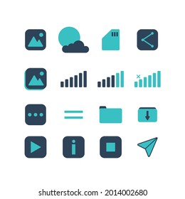 ilustración de iconos web planos simples, como cámara, cuenta, hogar, moda, señal, video, linterna, calculadora, etc. Ideal para diseñar afiches, volantes, fuentes, símbolos, aplicaciones, web, etc
