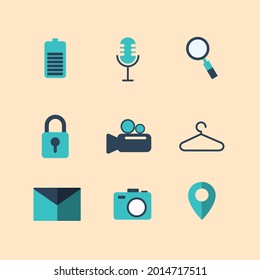 Illustration einfacher Flachwebsymbole wie Kamera, Account, Haus, Mode, Signal, Video, Taschenlampe, Taschenrechner usw., ideal für das Entwerfen von Plakaten, Flyern, Feeds, Symbolen, Apps, Web usw.