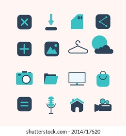 illustration of simple flat web icons, such as camera, account, home, fashion, signal, video, flashlight, calculator, etc. Great for designing posters, flyers, feeds, symbols, apps, web, etc