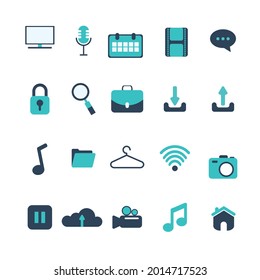 ilustración de iconos web planos simples, como cámara, cuenta, hogar, moda, señal, video, linterna, calculadora, etc. Ideal para diseñar afiches, volantes, fuentes, símbolos, aplicaciones, web, etc
