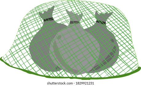 Illustration of simple garbage in a net