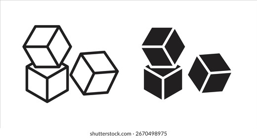 Illustration of simple geometric cubes, stacked and arranged in a line art and solid black style, isolated on white background.