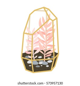 illustration of simple geometric terrarium with plants. geometric terrarium with succulent. can be used like stickers, pins, patches or for posters and greeting cards