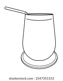 Illustration of a simple glass with a straw resting on a coaster