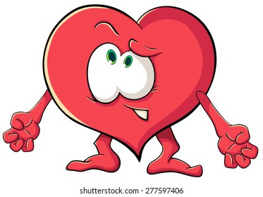 Illustration with simple gradients with the image of cartoon hearts with legs and arms