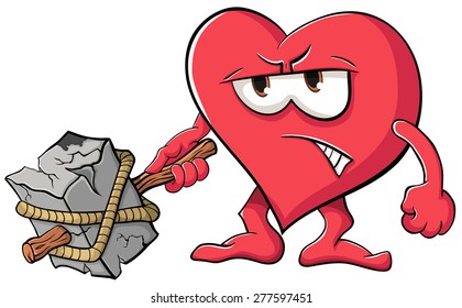 Illustration with simple gradients with the image of cartoon hearts with legs and arms