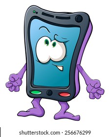 Illustration with simple gradients with the image of cute cartoon smartphone