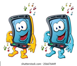 Illustration with simple gradients with the image of cute cartoon smartphone