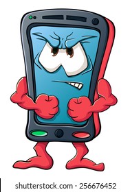 Illustration with simple gradients with the image of cute cartoon smartphone