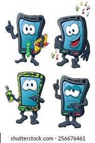 Illustration with simple gradients with the image of cute cartoon smartphone