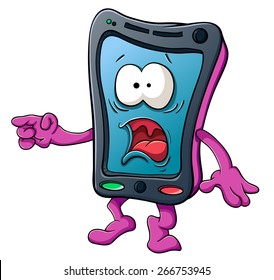 Illustration with simple gradients with the image of cute cartoon smartphone