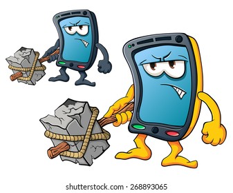 Illustration with simple gradients with the image of cute cartoon smartphone