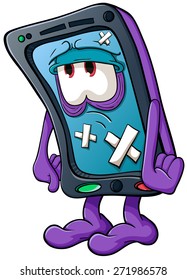 Illustration with simple gradients with the image of cute cartoon smartphone