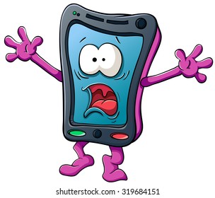 Illustration with simple gradients with the image of cute cartoon smartphone