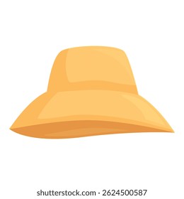 Illustration of a simple graphic design cartoon farmer hat in yellow color, isolated vector image of protective gear for summer sun, fashion rural field work, workwear headgear