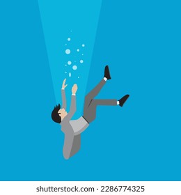 illustration of simple graphic flat design vector man underwater nightmare cahracter suitable for background