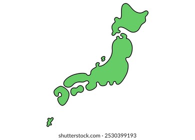 Illustration of a simple green Japan map with line drawing