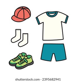 Illustration of simple gym clothes, cap, socks and sneakers