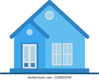 ilustración de una casa simple aislada en fondo blanco. La vista frontal de la ilustración vectorial exterior de las casas con el techo. Moderno. Apartamento en el edificio del pueblo. Fachada interior con puertas y ventanas.